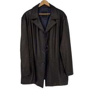 Andrew Marc Men's Black Leather Button Front Blazer Jacket Coat XL